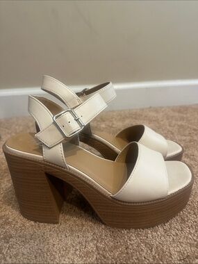 Soda Cream Platform Block Heel Sandals with Buckle Ankle Strap